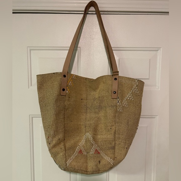 Mersea Cactus Tote Moroccan Handmade Woven Recycled Material Bag With Tassels - Picture 14 of 16